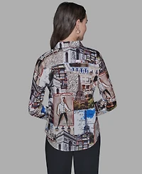 Karl Lagerfeld Paris Women's Printed Long-Sleeve Blouse