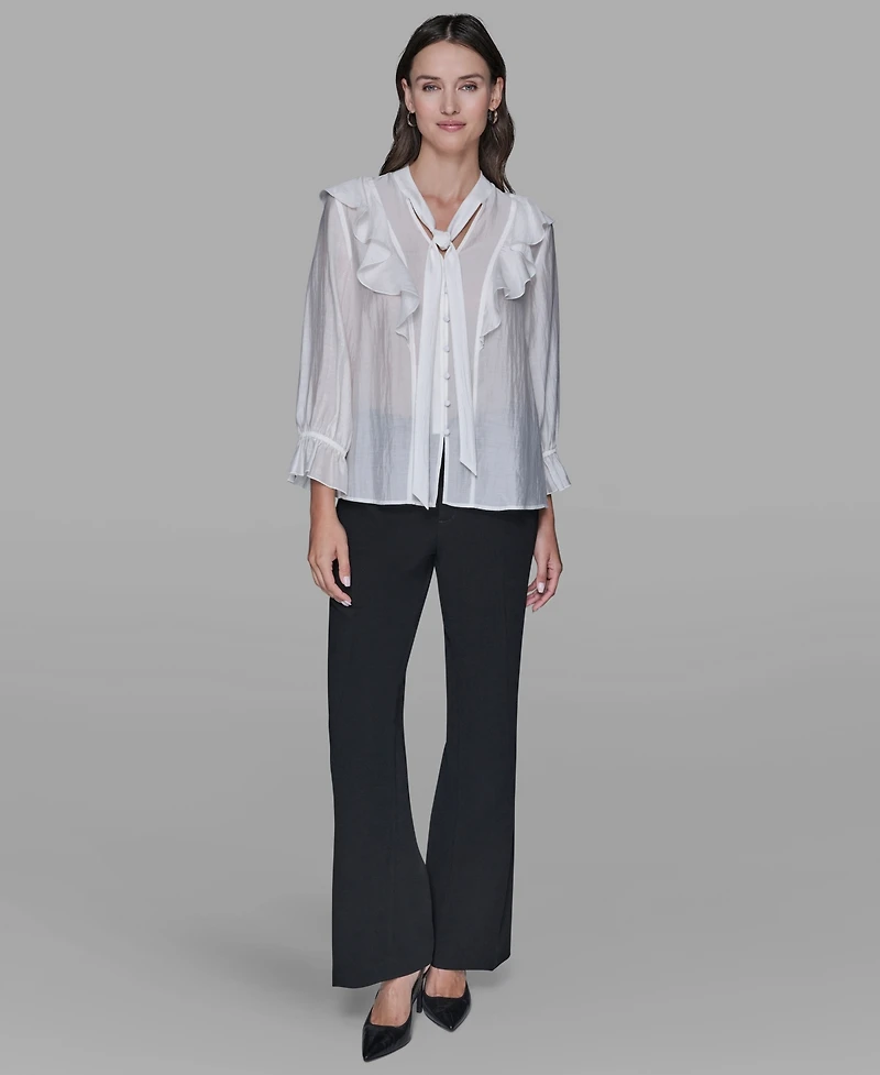 Karl Lagerfeld Paris Women's Mock Neck Solid Organza Blouse