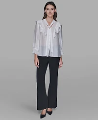 Karl Lagerfeld Paris Women's Mock Neck Solid Organza Blouse