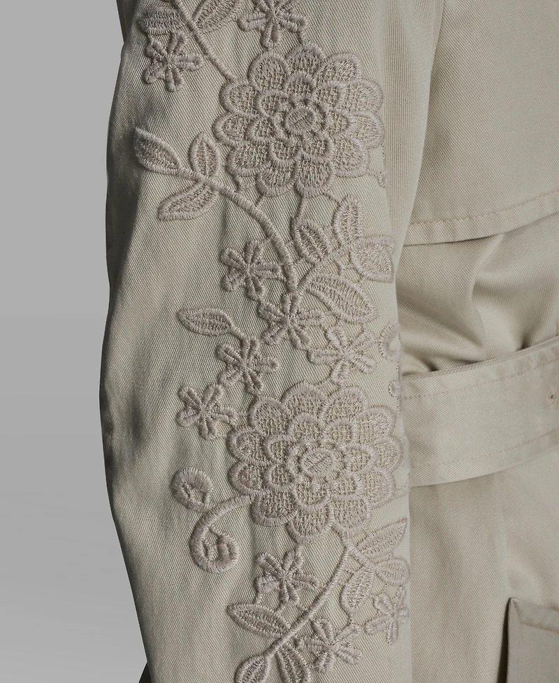 Karl Lagerfeld Paris Women's Embroidered Collar Trench Coat