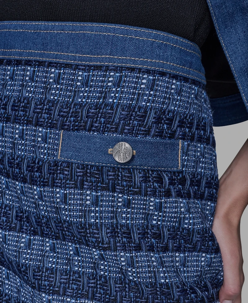 Karl Lagerfeld Paris Women's Tweed and Denim Zipper Mini Skirt
