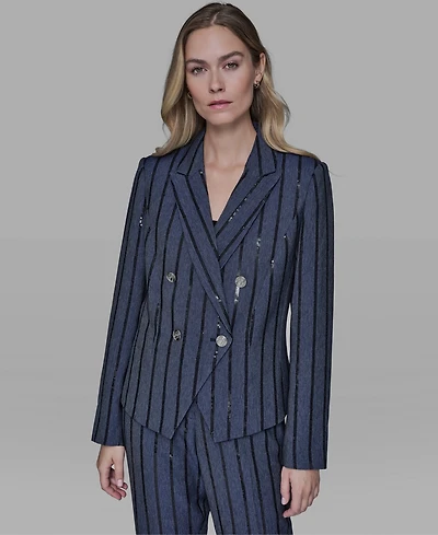 Karl Lagerfeld Paris Women's Long-Sleeve Sequin Stripe Jacket