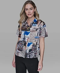 Karl Lagerfeld Paris Women's Short-Sleeve Allover City Scene Top