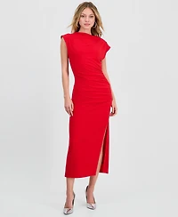Robbie Bee Women's Ruched Side-Slit Midi Dress