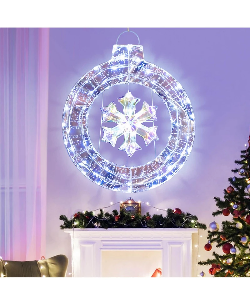 Costway 33" Lighted Ornament Pre-Lit Christmas Wreath with 128 Cold White Led Lights