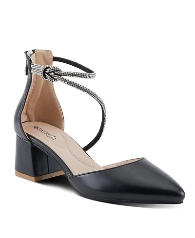 Patrizia Women s Eluned Crystal-Embellished Pointed Toe Pumps with Block Heel and Back Zipper