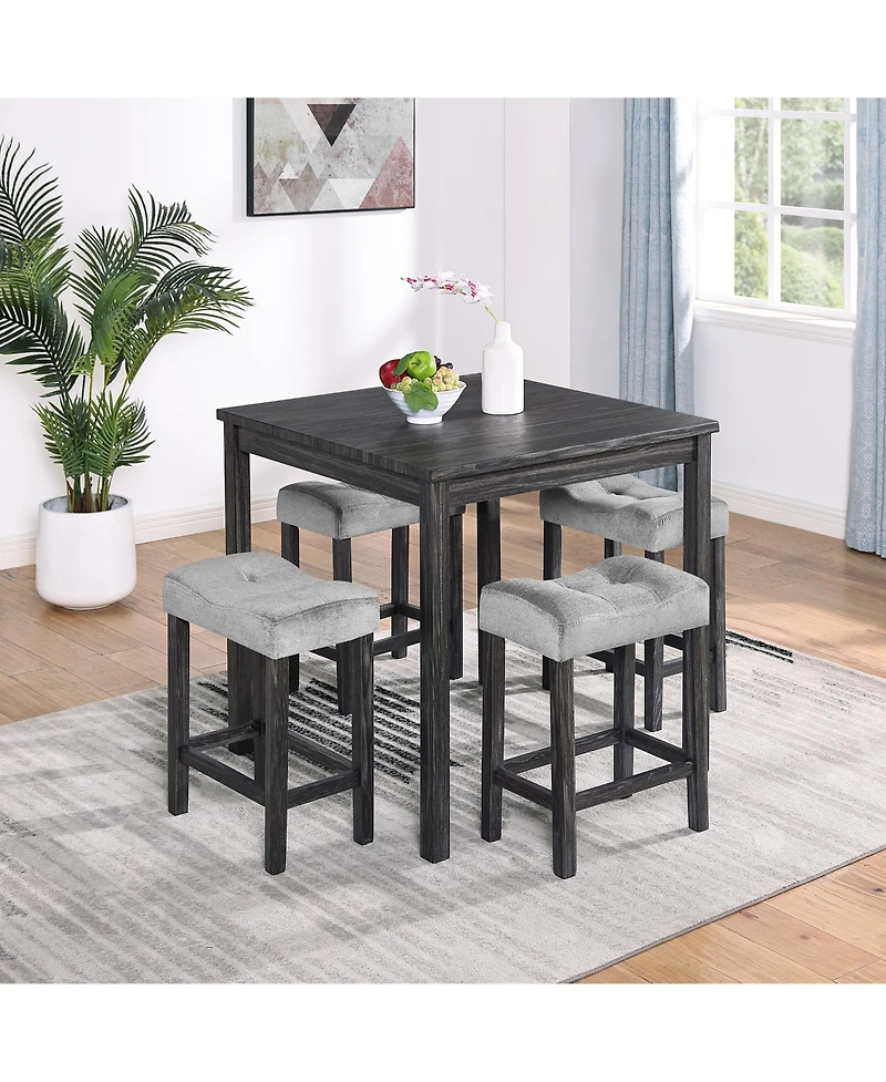 Casainc Industrial 5-Piece Dining Set with Bar Table and Chairs Grey
