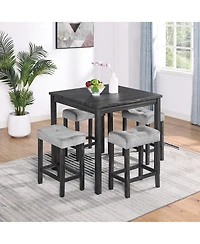 Casainc Industrial 5-Piece Dining Set with Bar Table and Chairs Grey