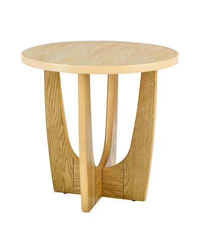 Casainc 25 Inch Round Wooden End Table and Side Table in Oak