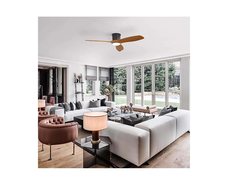 Sofucor 52-inch Modern Minimalist 3-Blade Flush Mount with Remote Control,Supporting Mobile Device Connection and Voice Function