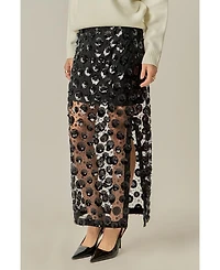 English Factory Women's Flower Sequin Sheer Midi Skirt