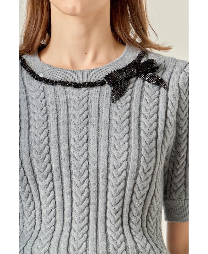 English Factory Women's Big Bow Puff Sleeve Knit Top
