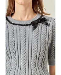 English Factory Women's Big Bow Puff Sleeve Knit Top