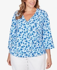 Hearts Of Palm Plus Printed Stretch Jersey 3/4 Sleeve Top