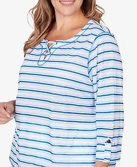 Hearts Of Palm Plus Printed 3/4 Sleeve Roll Tab Top