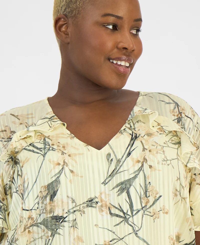 Anne Klein Plus Short-Sleeve Ruffled V-Neck Blouse