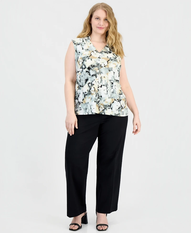 Anne Klein Plus V-Neck Sleeveless Printed Knit Top