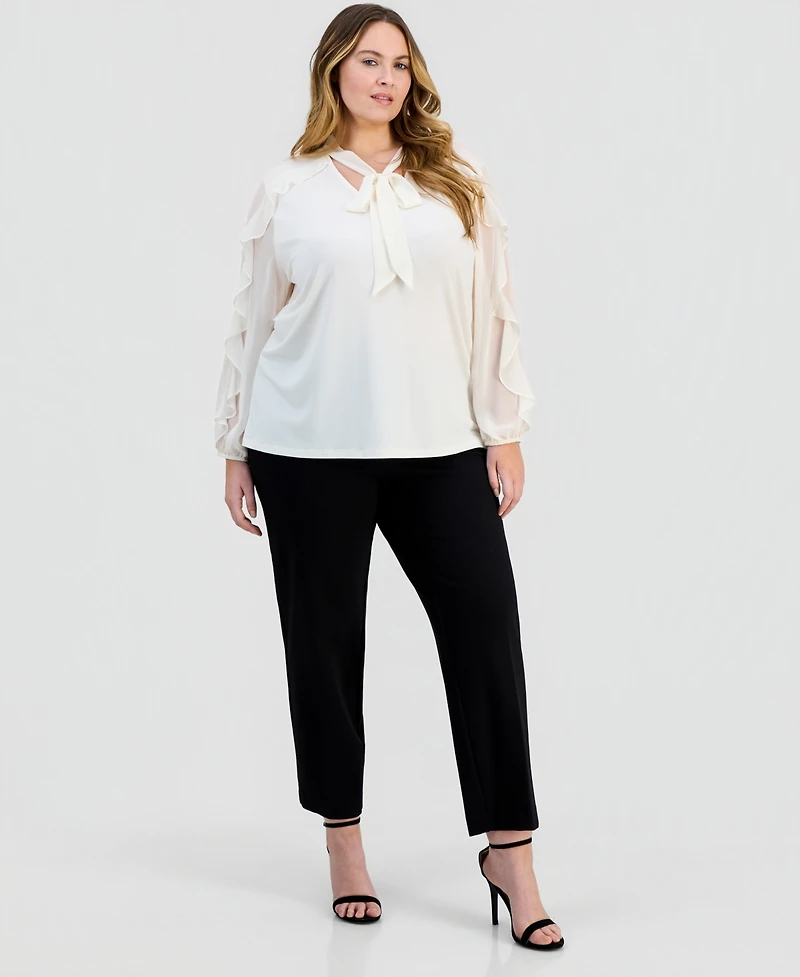 Anne Klein Plus Ruffle-Sleeve Tie-Neck Blouse