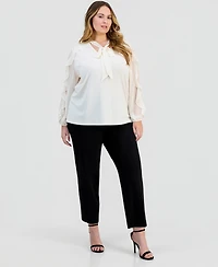 Anne Klein Plus Ruffle-Sleeve Tie-Neck Blouse