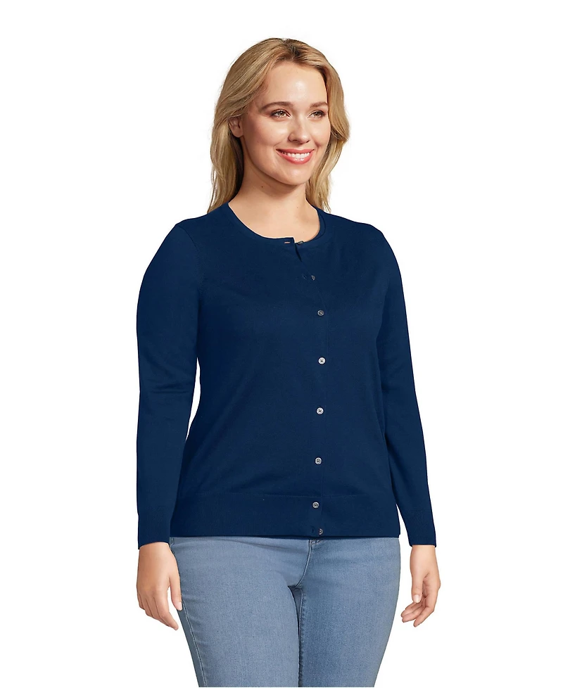 Lands' End Plus Fine Gauge Cotton Cardigan Sweater