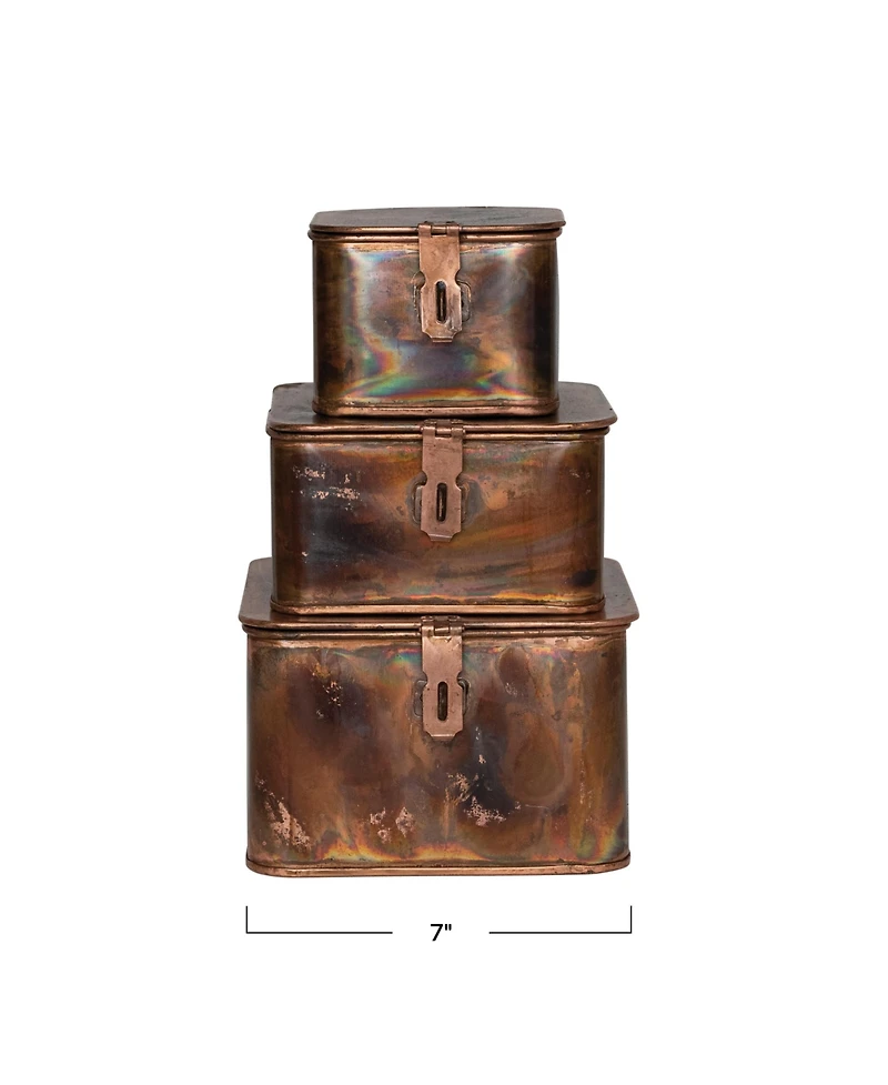 Storied Home Set of 3 Decorative Metal Storage Boxes with Lids