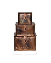 Storied Home Set of 3 Decorative Metal Storage Boxes with Lids
