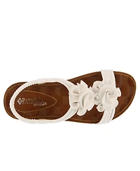 Patrizia Women's Nectarine Floral T-Strap Sandal with Elastic Back and Quilted Footbed