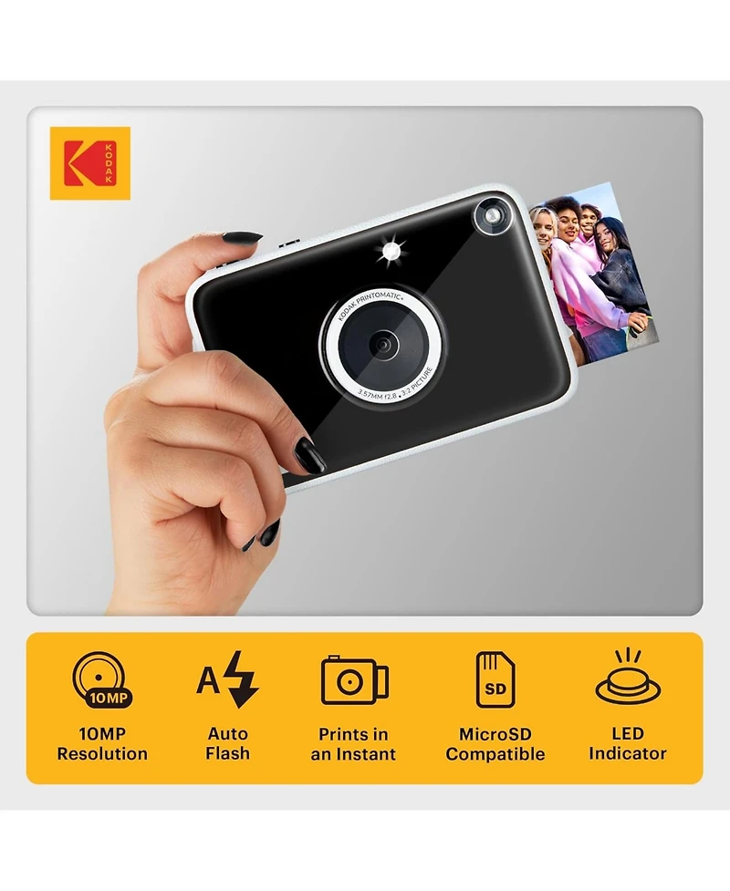 Kodak Printomatic+ Instant Camera Bundle 10MP w/ Case & 20 Zink Paper