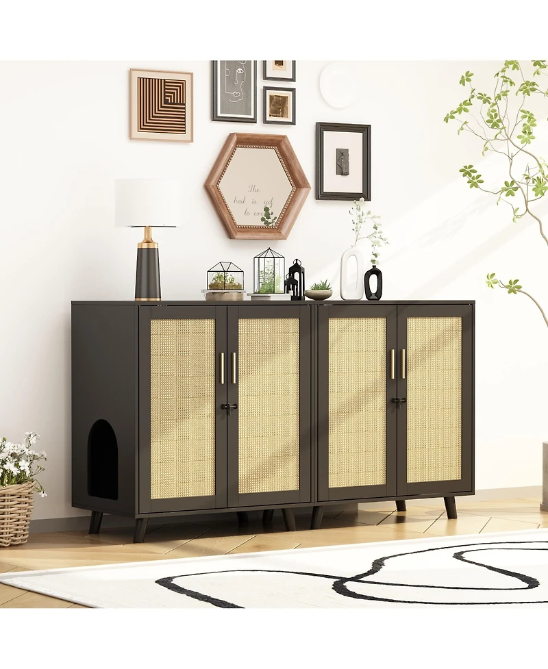 Homsee 1 Pc Wooden Cat Box Enclosure With Lock Sisal Door, Cat Washroom，Storage for Living Room