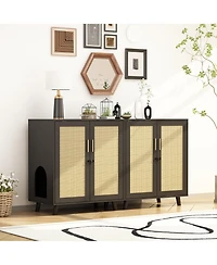 Homsee 1 Pc Wooden Cat Box Enclosure With Lock Sisal Door, Cat Washroom，Storage for Living Room