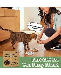 Wopet 8 Pack Stainless Steel Cat Food Bowls Shallow Whisker Friendly Non Slip Silicone Base Easy Clean Indoor Feeding Dishes 67 Inch