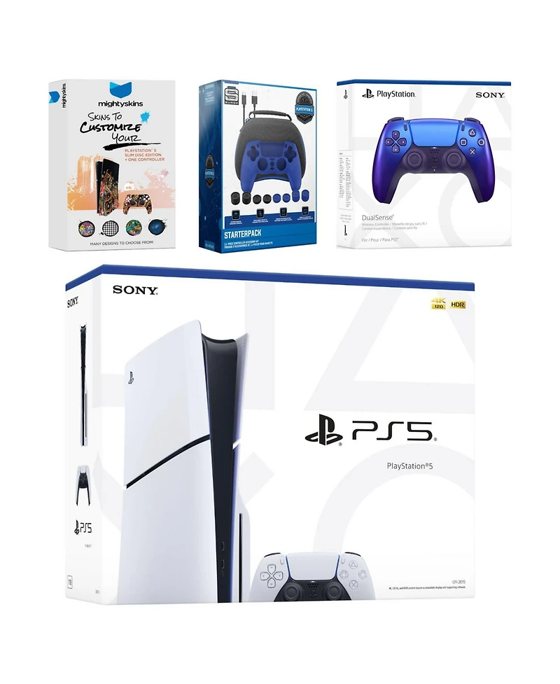 Sony PlayStation 5 Slim Disc Bundle with Extra Controller, Accessory Kit and MightySkins Code