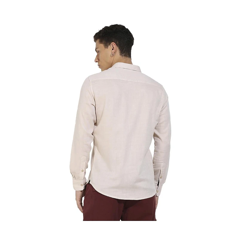 Campus Sutra Men's Beige Basic Oxford Shirt