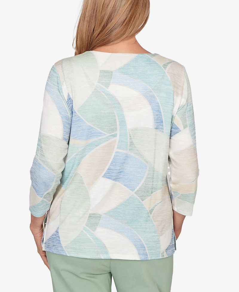 Alfred Dunner Women's St. Augustine Stained Glass Print Embellished Neck Top