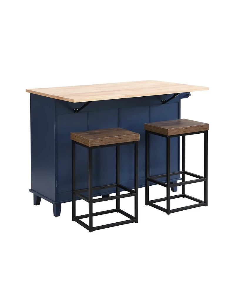 Boyel Living Farmhouse Kitchen Island Set with Drop Leaf and 2 Seatings,Dining Table Set with Storage Cabinet, Drawers and Towel Rack