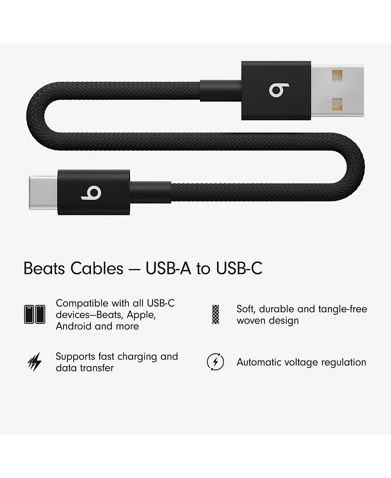 Beats Usb-a to Usb-c Woven Short Cable (20 cm) - Bolt Black
