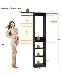 Aheaplus 4FT Small Closet Organizer with 4 Rods and 3 Shelves, 48'' System for Space