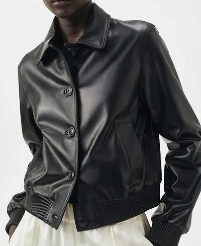 Mango Women's 100% Leather Bomber Jacket