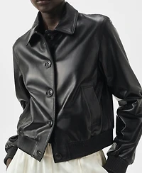 Mango Women's 100% Leather Bomber Jacket