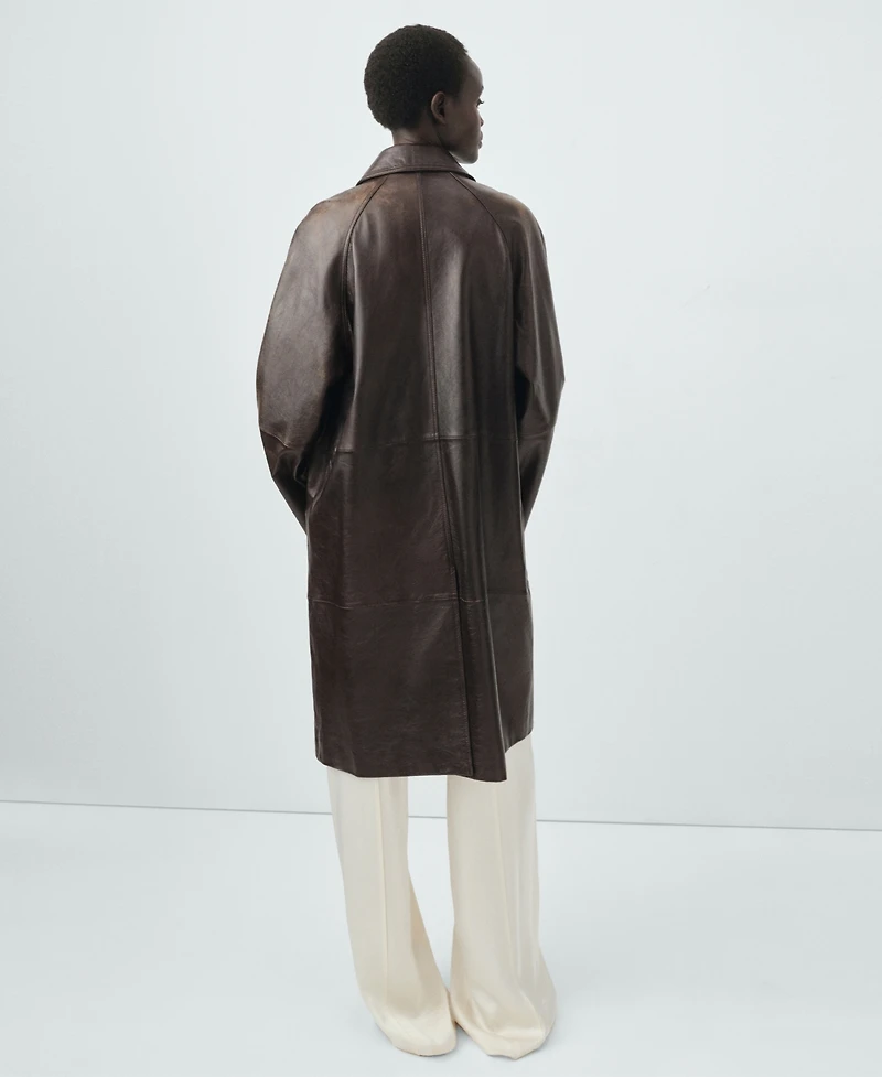 Mango Women's 100% Leather Full-Length Coat