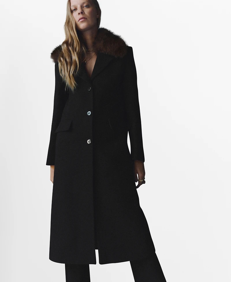 Mango Women's Fur Collar Wool Coat