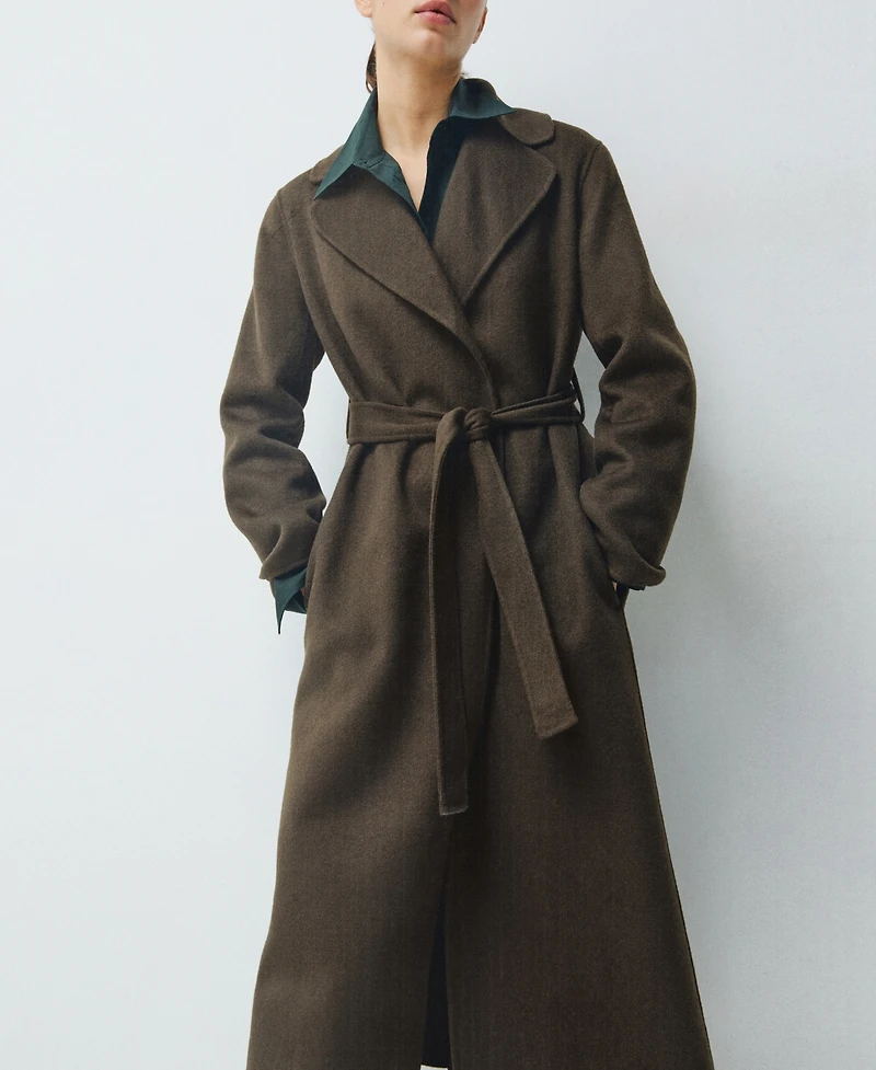 Mango Women's Belt Handmade Wool Coat
