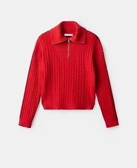Mango Women's Cable-Knit Zip-Up Neck Sweater