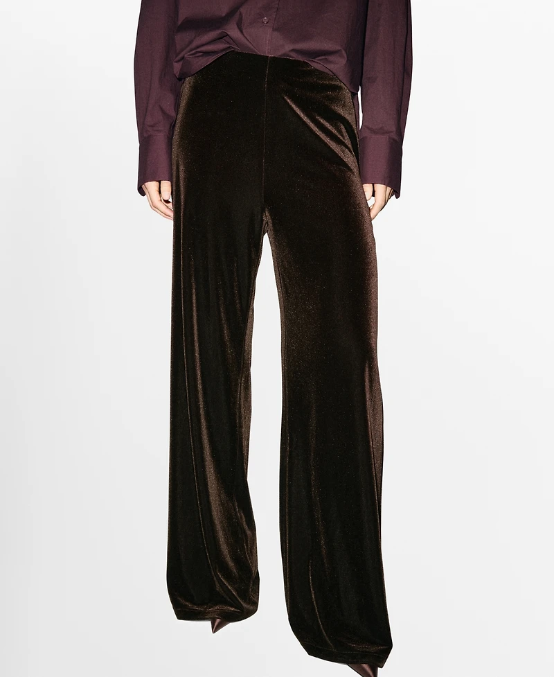Mango Women's Velvet Wide-Leg Trousers