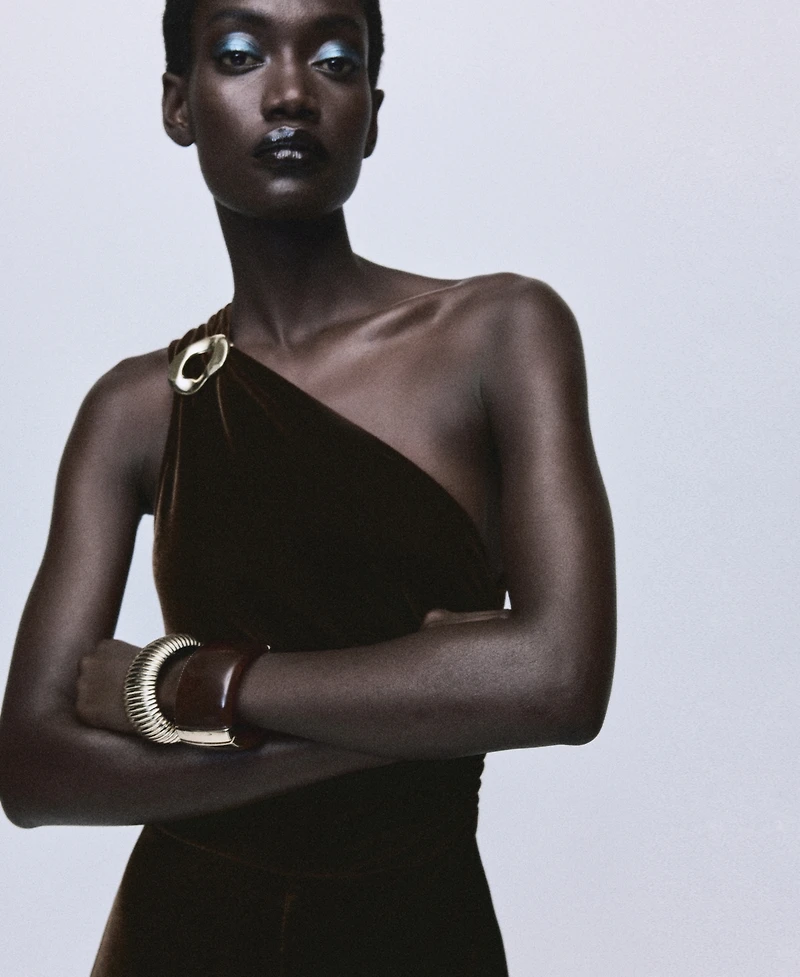 Mango Women's Metallic Detail Velvet Jumpsuit