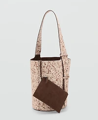 Mango Women's Leather And Fur Bucket Bag