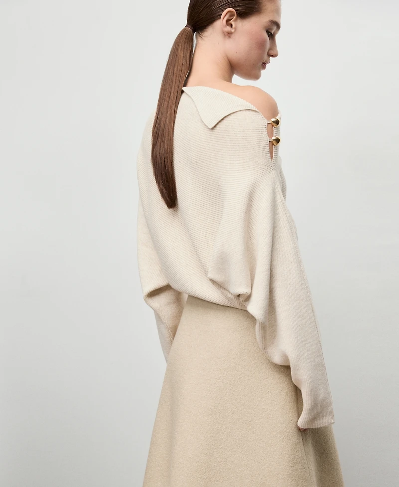 Mango Women's Asymmetrical Neck And Jewel Buttons Sweater