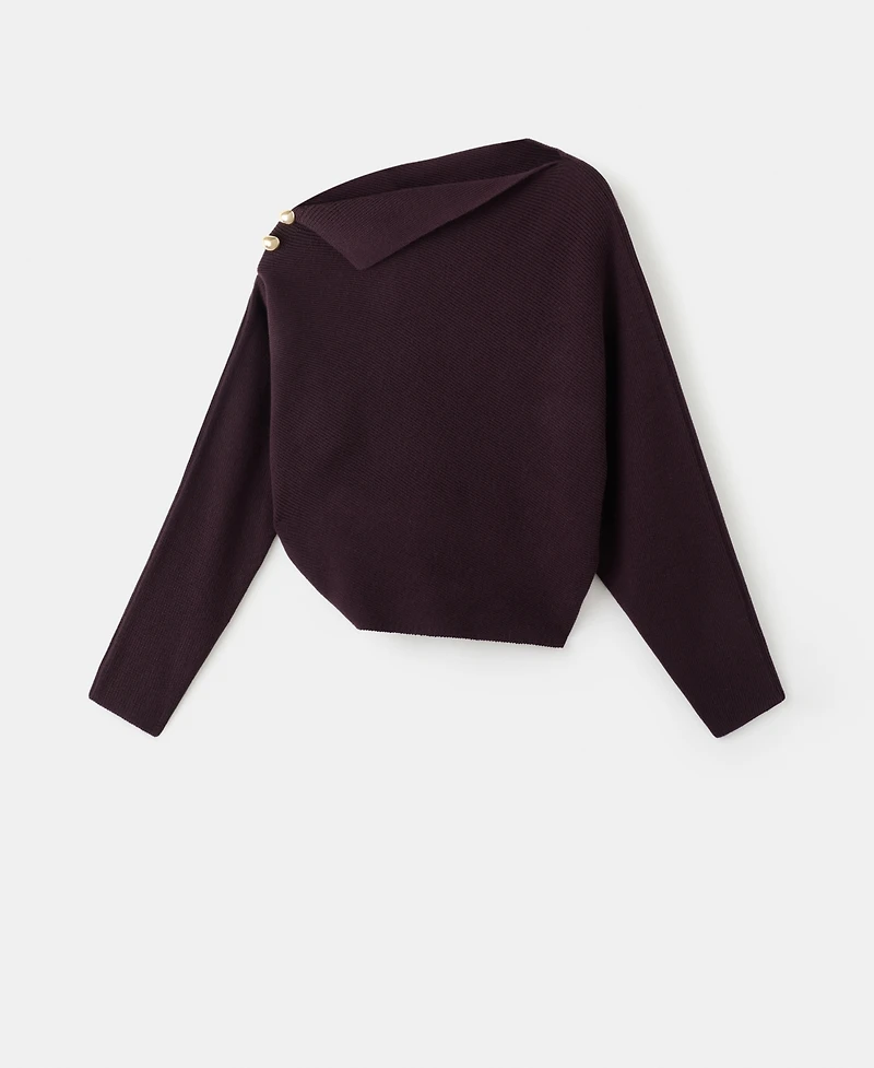 Mango Women's Asymmetrical Neck And Jewel Buttons Sweater