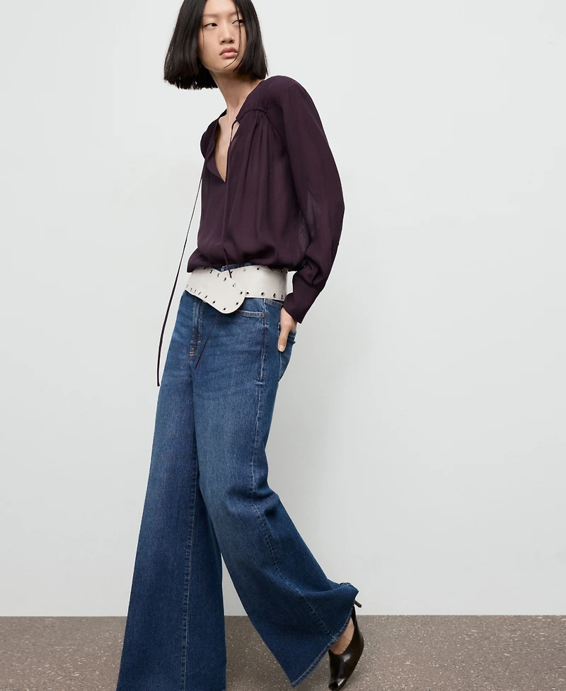 Mango Women's Bow Neckline Chiffon Blouse