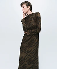 Mango Women's Satin Animal-Print Dress